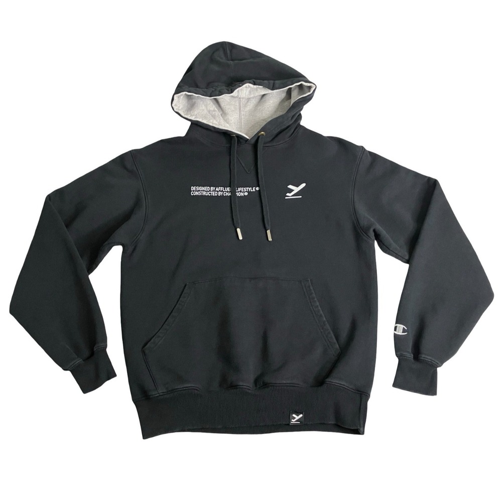 Champion Affluent Lifestyle Hoodie Mens Small Black Graphic Streetwear Pullover